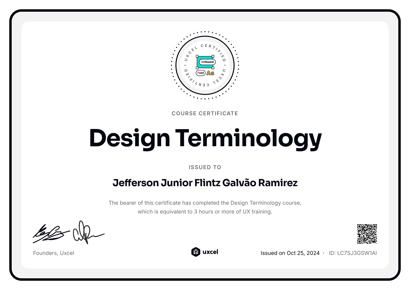 Jefferson Junior Flintz Galvão Ramirez's certificate